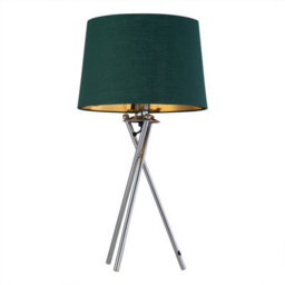 First Choice Lighting Tripod - Chrome Lamp With Green & Gold Fabric Shade