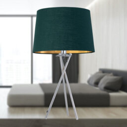 First Choice Lighting Tripod - Chrome Lamp With Green & Gold Fabric Shade - thumbnail 8