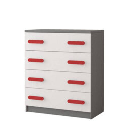 Arte Bold White And Grey Chest Of Drawers H930mm W800mm D400mm - Red Handles For Dynamic Kids' Spaces