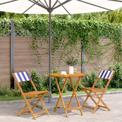 Berkfield 3 Piece Bistro Set Blue And White Fabric And Solid Wood - image 1