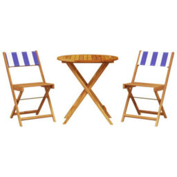 Berkfield 3 Piece Bistro Set Blue And White Fabric And Solid Wood - thumbnail 2
