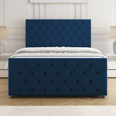 Bsspoke Maya Divan Bed Set Blue Plush Velvet With 24Inch Headboard & 20Inch Footboard & Mattress No Drawers In All Sizes - image 1