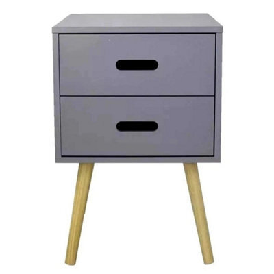 Grey Modern Wooden Bedside Table With 2 Drawers Bedroom Nightstand Cabinet - image 1