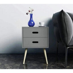 Grey Modern Wooden Bedside Table With 2 Drawers Bedroom Nightstand Cabinet - thumbnail 3