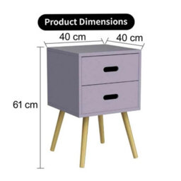 Grey Modern Wooden Bedside Table With 2 Drawers Bedroom Nightstand Cabinet - thumbnail 2