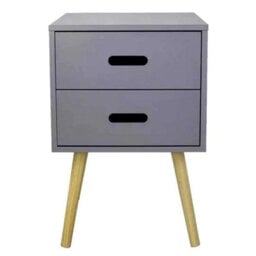 Grey Modern Wooden Bedside Table With 2 Drawers Bedroom Nightstand Cabinet - thumbnail 4