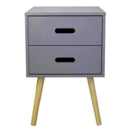 Grey Modern Wooden Bedside Table With 2 Drawers Bedroom Nightstand Cabinet - thumbnail 1