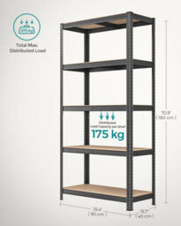Songmics 5 Tier Garage Shelving, 5-Tier Storage Rack, High Load Capacity, Shelving Unit, Adjustable Shelves, Grey - thumbnail 2