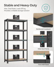 Songmics 5 Tier Garage Shelving, 5-Tier Storage Rack, High Load Capacity, Shelving Unit, Adjustable Shelves, Grey - thumbnail 5