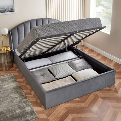 Home Treats Grey Double Ottoman Bed With Curved Headboard & Pocket Sprung Mattress - image 1