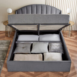 Home Treats Grey Double Ottoman Bed With Curved Headboard & Pocket Sprung Mattress - thumbnail 2
