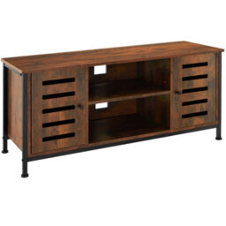 Tectake Tv Stand Carlow - Lowboard With Two Cabinets, Shelves, 2 Cable Cutouts 110 Cm - Industrial Wood Dark, Rustic - thumbnail 1