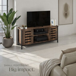 Tectake Tv Stand Carlow - Lowboard With Two Cabinets, Shelves, 2 Cable Cutouts 110 Cm - Industrial Wood Dark, Rustic - thumbnail 8