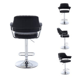 Hnnhome Modern Emper Padded Swivel Faux Leather Breakfast Kitchen Bar Stool Pub Barstool (Black) - thumbnail 3