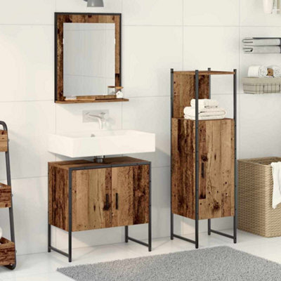 Berkfield 3 Piece Bathroom Cabinet Set Old Wood Engineered Wood - image 1