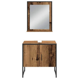Berkfield 3 Piece Bathroom Cabinet Set Old Wood Engineered Wood - thumbnail 8