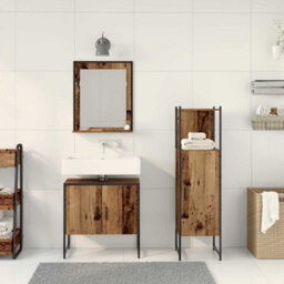 Berkfield 3 Piece Bathroom Cabinet Set Old Wood Engineered Wood - thumbnail 4