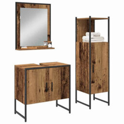 Berkfield 3 Piece Bathroom Cabinet Set Old Wood Engineered Wood - thumbnail 3