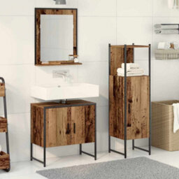 Berkfield 3 Piece Bathroom Cabinet Set Old Wood Engineered Wood - thumbnail 1