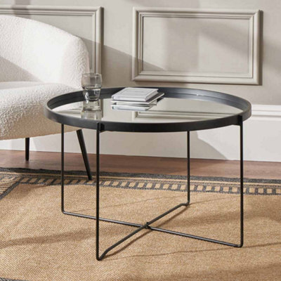Pacific Lifestyle Voss Mirrored Glass And Black Wood Veneer Coffee Table - image 1