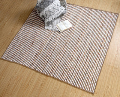 Second Nature Online Chakkar Pale Stripe Square Jute Beige Hall Rug / 150 Cm X 150 Cm - image 1