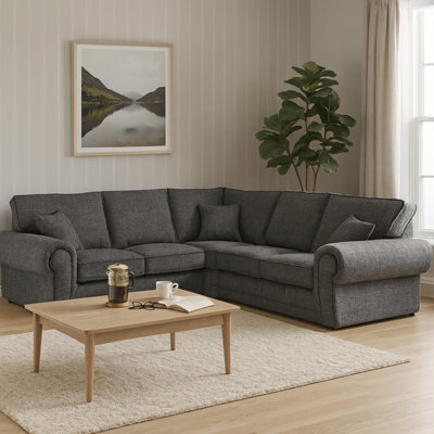Furnishings For Less UK Wilcot Grey Fabric 5 Seater Corner Sofa L Shaped Corner Sofa High Back