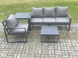 Fimous Aluminium Outdoor Garden Furniture Set Lounge Sofa Chair Sets With Side Table Conservatory Set Dark Grey - thumbnail 2