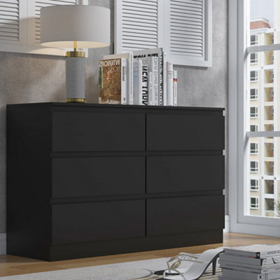 Fwstyle Stora Black 6 Drawer Chest (H) 77Cm (W) 110Cm (D) 40Cm - Extra Deep 14Cm Drawers - image 1