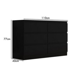 Fwstyle Stora Black 6 Drawer Chest (H) 77Cm (W) 110Cm (D) 40Cm - Extra Deep 14Cm Drawers - thumbnail 9