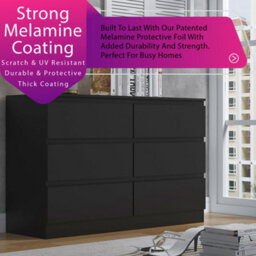 Fwstyle Stora Black 6 Drawer Chest (H) 77Cm (W) 110Cm (D) 40Cm - Extra Deep 14Cm Drawers - thumbnail 2