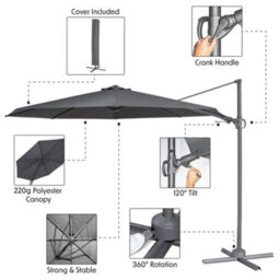Dellonda 3M Cantilever Parasol/umbrella, Cover And Base Bundle, Grey Canopy - Dg272 - thumbnail 4