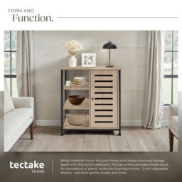 Tectake Sideboard    - Industrial Wood Light, Oak Sonoma Door Hinge On The Right - thumbnail 4