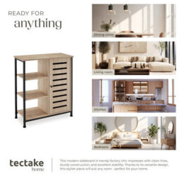 Tectake Sideboard    - Industrial Wood Light, Oak Sonoma Door Hinge On The Right - thumbnail 7