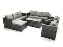 Fimous Rattan Garden Furniture Sofa Set With Coffee Table Armchair 3 Footstools Dark Grey Mixed - thumbnail 2