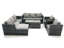 Fimous Rattan Garden Furniture Sofa Set With Coffee Table Armchair 3 Footstools Dark Grey Mixed - thumbnail 1