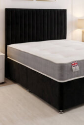 "Knight Sleep Emily Black Plush 2Ft6 Bed Set With Orthopaedic Mattress, No Drawers & 24""headboard - Small Single" - thumbnail 2