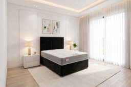 "Knight Sleep Emily Black Plush 2Ft6 Bed Set With Orthopaedic Mattress, No Drawers & 24""headboard - Small Single" - thumbnail 1