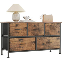 5-Drawer Fabric Dresser  Vintage Design For Ample Storage Solutions - thumbnail 1