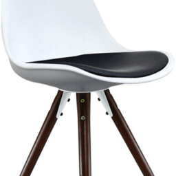 Fusion Living Soho White & Black Plastic Dining Chair With Pyramid Dark Wood Legs - thumbnail 3