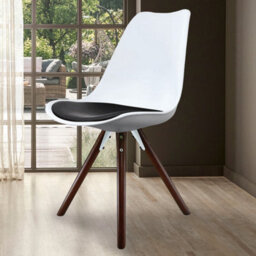 Fusion Living Soho White & Black Plastic Dining Chair With Pyramid Dark Wood Legs - thumbnail 2