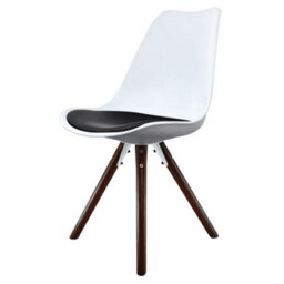Fusion Living Soho White & Black Plastic Dining Chair With Pyramid Dark Wood Legs - thumbnail 1
