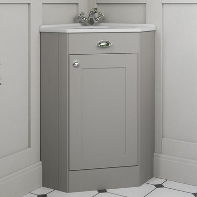 Affine Corner Bathroom Vanity Unit Basin Sink Traditional Cabinet Furniture Grey 580mm - image 1