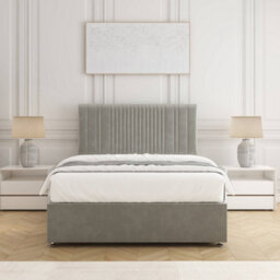Bsspoke Florence Divan Bed Set Silver Velvet With 24Inch Panel Headboard & 2 Drawers Same Side & Mattress 3Ft 4Ft 4Ft6 5Ft 6Ft - thumbnail 2