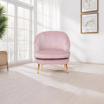 Fwstyle Pink Velvet Padded Cushioned Tub Chair Armchair - image 1