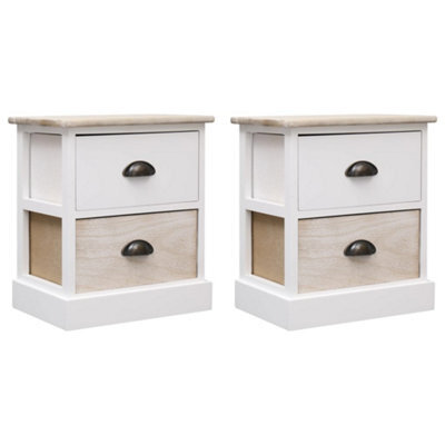 Berkfield Nightstands 2 Pcs White And Natural 38X28X45 Cm Paulownia Wood - image 1