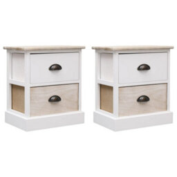 Berkfield Nightstands 2 Pcs White And Natural 38X28X45 Cm Paulownia Wood - thumbnail 1