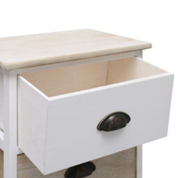 Berkfield Nightstands 2 Pcs White And Natural 38X28X45 Cm Paulownia Wood - thumbnail 6