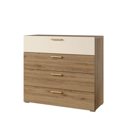 Arte Vertina 27 Stylish Spacious Chest Of Drawers W1000mm H910mm D410mm - Oak & Beige, 4 Drawers - image 1