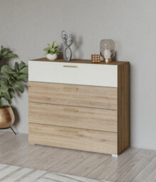 Arte Vertina 27 Stylish Spacious Chest Of Drawers W1000mm H910mm D410mm - Oak & Beige, 4 Drawers - thumbnail 4