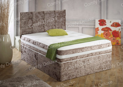 Comfy Deluxe 4Ft Truffle  Crushed Small Double Divan Bed Set With Headboard And Mattress 4 Drawers